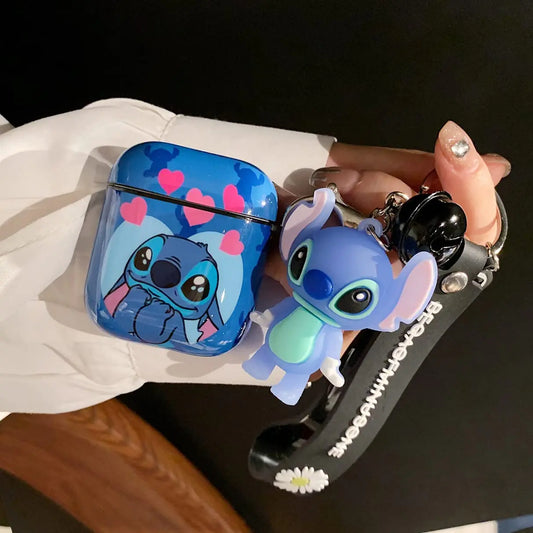 Cute Airpod Case Airpod 2/1 case Personalise Custom Airpod Case Cover with Keychain/Lanyard Protective Hard Case Cover Skin Portable Shockproof Cover for Women Girls Wireless Airpod 2 Case (Stich)